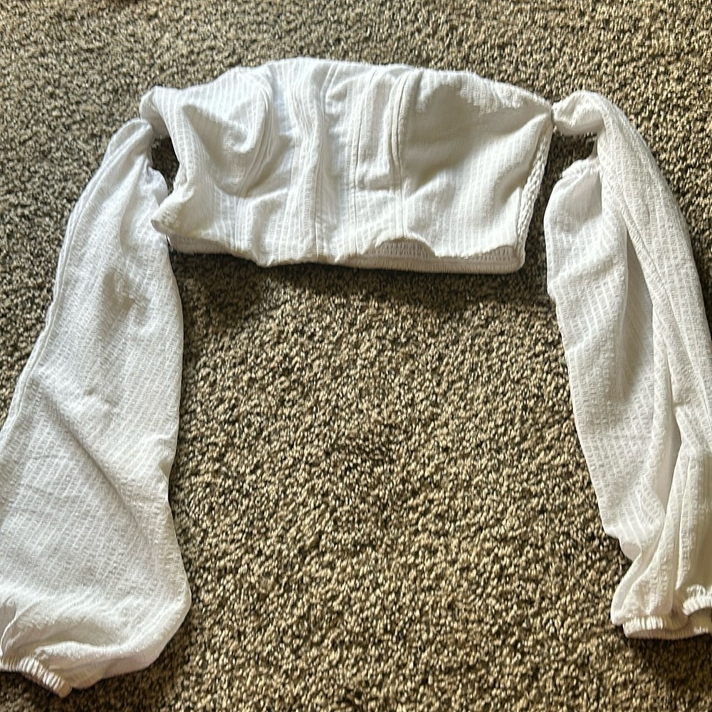 White off the shoulder flow long sleeve